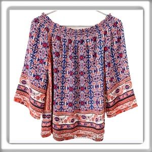 Cynthia Rowley Off Shoulder 3/4 Full Sleeves Paisley Kimono Sleeve Size Medium